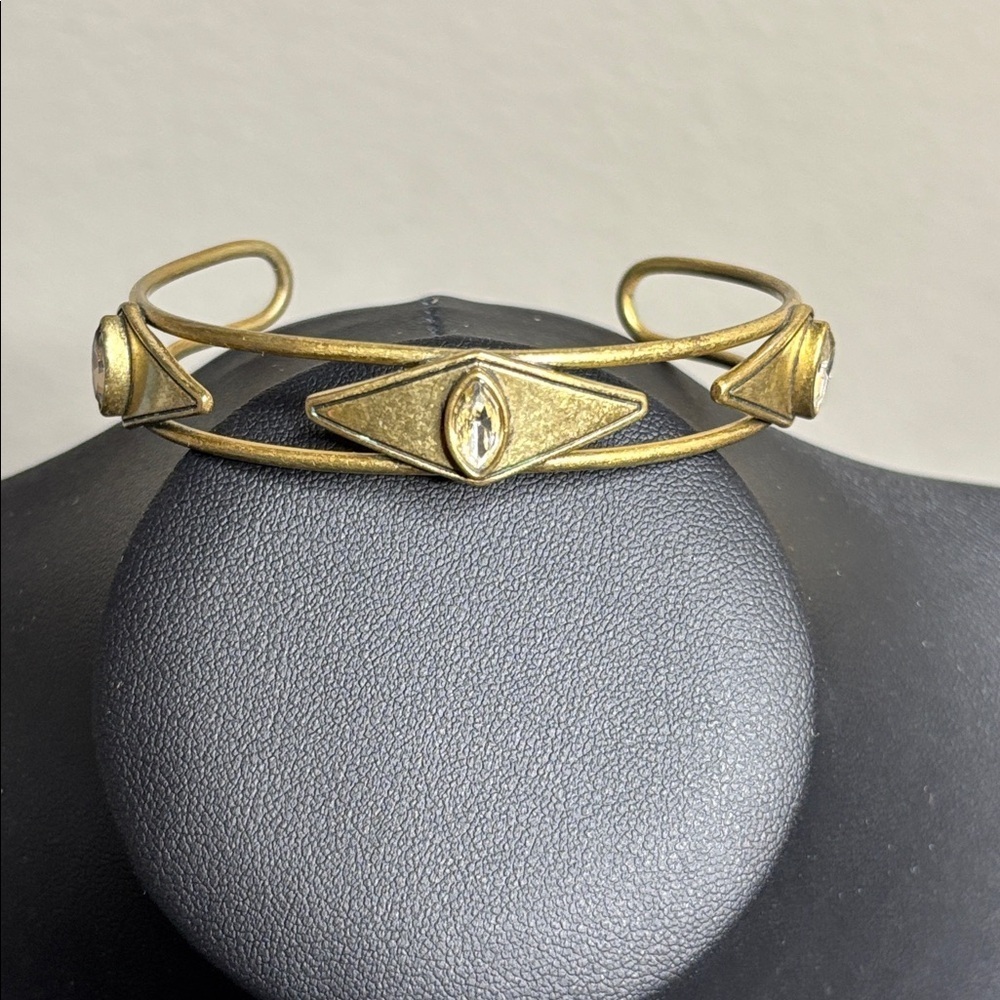 J. Crew Antique Gold Tone and Black Rhinestone Cuff Bracelet
